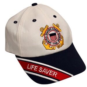 US Coast Guard Life Saver Snapback Hat Merit Marketing White Navy Blue USCG Cap